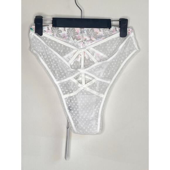 For Love and Lemons Rainbow Floral Embroidered High Waist Lace Panty White L NWT - Picture 8 of 8